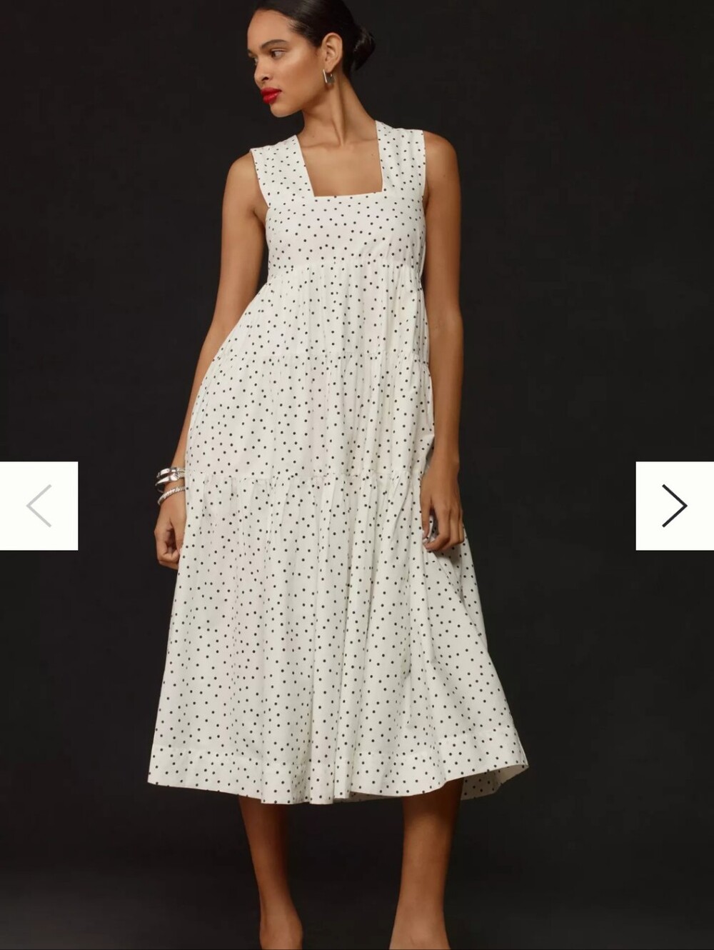 Helena Square Neck Smocked Midi Dress White Print, Size Large